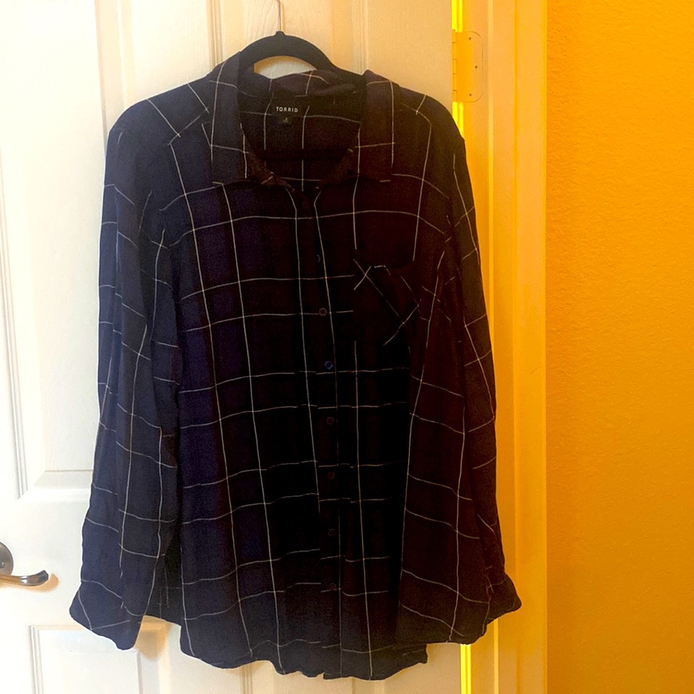 Navy plaid button up short torrid size 3